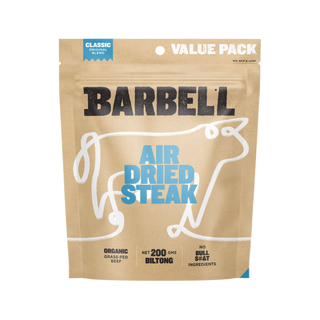 Barbell Air Dried Steak packaging on a white background