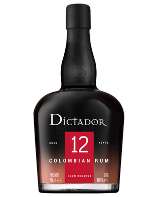 Dictador 12 Year Old Colombian Rum 700ml bottle with amber dark rum and sleek modern rounded design