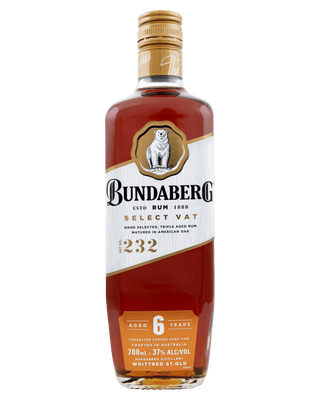 Bundaberg Select Vat Rum 700ml bottle with dark amber rum, square bottle shape and premium black label.