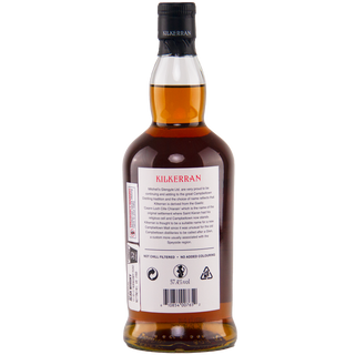 Bottle of Kilkerran whisky with label on a white background