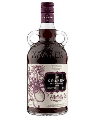 The Kraken Black Cherry and Madagascan Vanilla Rum 700ml bottle with dark spiced rum and vintage octopus label design