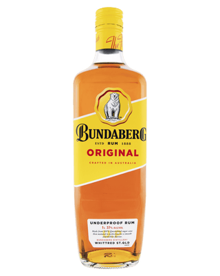 Bundaberg Original Rum Underproof 1L bottle with dark amber rum, square bottle shape and classic polar bear label.”