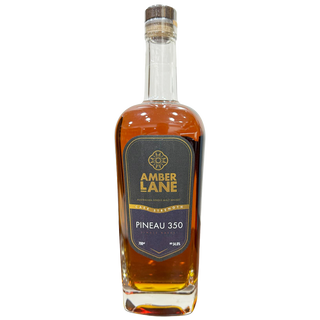 A bottle of Amber Lane Pineau 350 Australian Single Malt Whisky, featuring a dark label with gold lettering and filled with amber liquid hinting at dark chocolate notes, set against a plain white background.