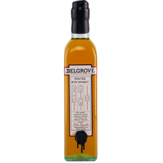 Bottle of Belgrove Peated Rye Whisky on a white background