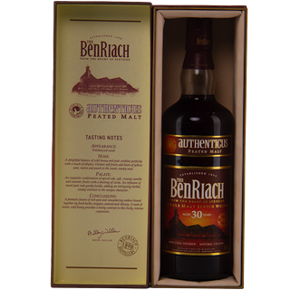 BenRiach whisky bottle with packaging on a white background
