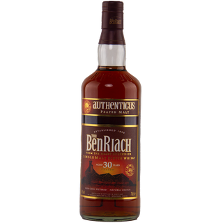 BenRiach whisky bottle with label on a white background