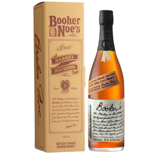 A 750ml bottle of Booker’s 2024 Bourbon, with a handwritten-style label, sits next to its vintage box. This Kentucky Straight Bourbon Whiskey offers 62.20% ABV and rich caramel and roasted nut notes from charred oak aging.