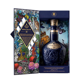 Royal Salute 21 Year Old Blended Scotch Whisky comes boxed, offering notes of baked apples, vanilla, and a hint of honey.
