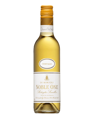 Bottle of De Bortoli Noble One white wine on a white background