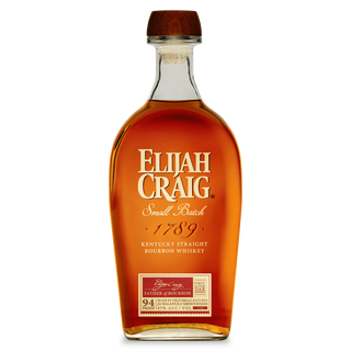 Bottle of Elijah Craig bourbon whiskey on a white background