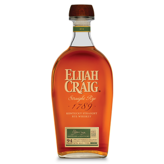 Bottle of Elijah Craig whiskey on a white background