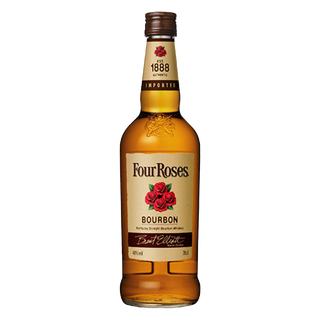 Four Roses Kentucky Straight Bourbon Whiskey, 700ml bottle with a brown cap and red roses on the label, 40% ABV. Known for its notes of ripe fruit and subtle spice.