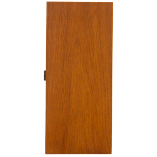 Wooden door with a metallic handle on a white background