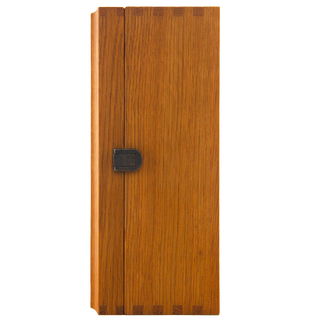 Wooden cabinet with a single door on a white background