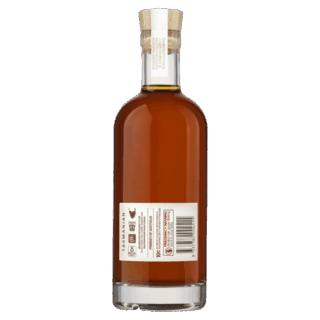 A clear glass bottle of Hellyers Road Double Cask Single Malt Tasmanian Whisky, filled with amber liquid and cork-sealed. Hints of sweet vanilla linger inside. The back label includes a barcode and text. Background is plain white.