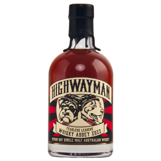 Bottle of Highwayman whiskey with a detailed label on a white background