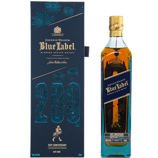 Johnnie Walker Blue Label whisky bottle and packaging on a white background