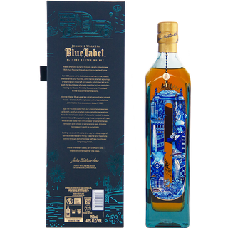 Johnnie Walker Blue Label whisky bottle and packaging on a white background