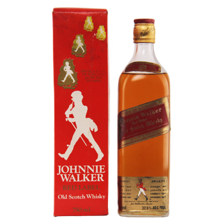 Johnnie Walker Red Label Old Scotch Whisky bottle and packaging on a white background