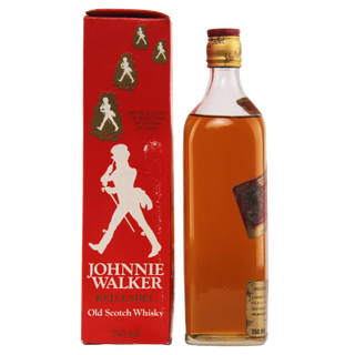 Johnnie Walker Red Label Old Scotch Whisky bottle and packaging on a white background