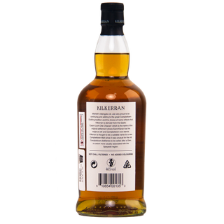 Bottle of Kilkerran whisky with label on a white background