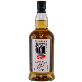 Bottle of Kilkerran Heavily Peated Single Malt Scotch Whisky on a white background
