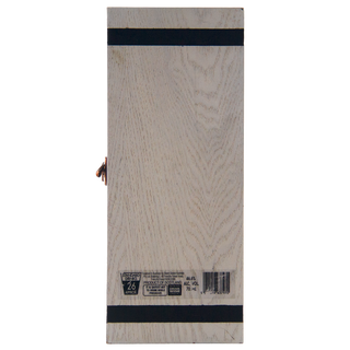 Wooden panel with a black band and visible branding on a white background