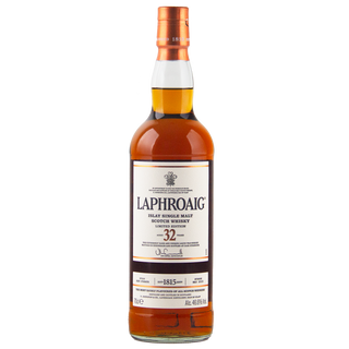 Laphroaig whisky bottle on a white background