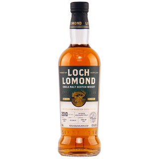 A bottle of Loch Lomond Inchmurrin 2010 Madeira Single Cask Single Malt Scotch Whisky with a dark cap and label, 46% ABV, distilled in 2010, featuring notes of marzipan and dried fruits.