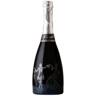 A bottle of Henri Giraud Brut Impérial sparkling wine, featuring a dark glass bottle with a silver foil neck and a detailed silver illustration of a historical figure on the front label.