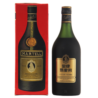 Martell bottle and packaging on a white background