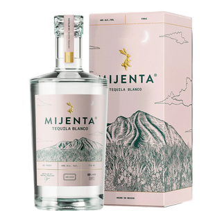 Mijenta Tequila Blanco bottle and packaging on a white background