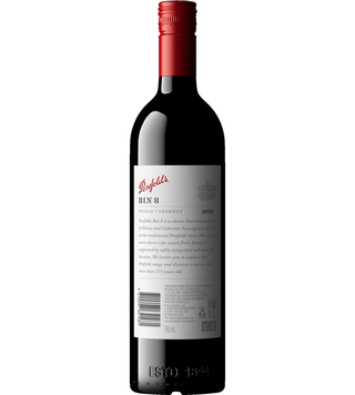 Penfolds Bin 8 wine bottle with a white label on a white background