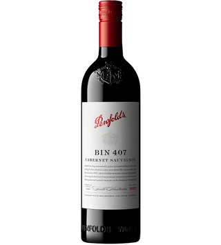 Penfolds Bin 407 Cabernet Sauvignon wine bottle on a white background