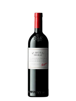 Red wine bottle with a white label on a white background