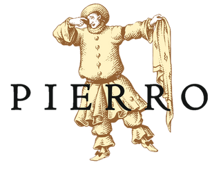 A vintage-style illustrated figure in tan and beige clothing with the word 'PIERRO' in large black serif letters across the lower half, on a white background.