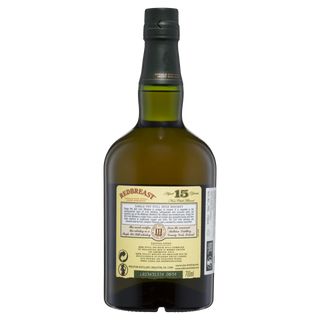 A 700ml bottle of Redbreast 15 Year Old Single Pot Still Irish Whiskey features a green glass body, gold label, black cap, and showcases notes of aromatic oils and rich berry fruits.