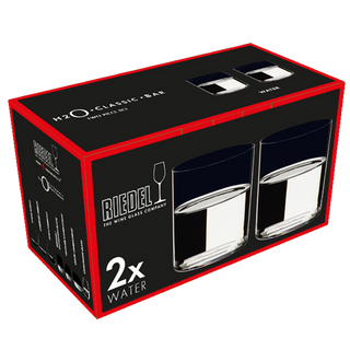 Riedel glassware packaging with two glasses inside on a white background
