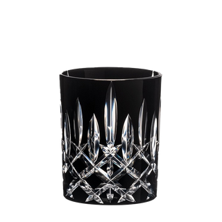 A fine black crystal tumbler set on a transparent background.