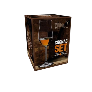 Riedel Cognac glass set packaging on a white background