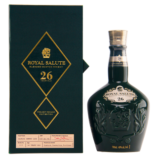 Royal Salute 26-year-old Scotch Whisky bottle and box on a white background