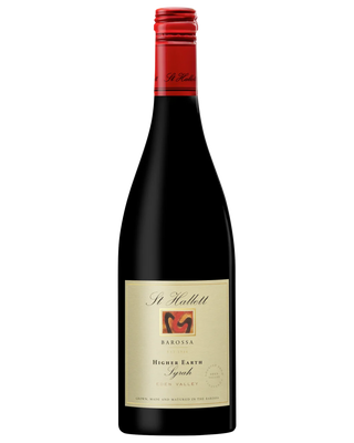 A bottle of St. Helmut Barossa Higher Earth Syrah red wine, featuring a dark glass bottle with a cream-colored label and a red foil seal at the neck, set against a plain white background.