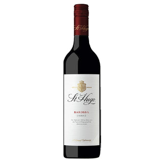 A bottle of St Hugo Shiraz, a full-bodied red wine with a red cap and white label with gold and black text, displayed against a plain white background.