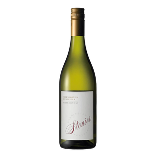 A Stonier Wine bottle with a white label on a white background