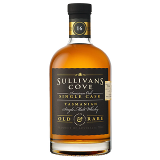 Bottle of Sullivans Cove Tasmanian Single Malt Whiskey on a white background