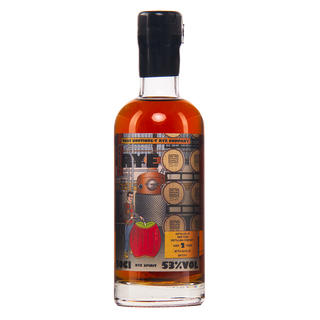 Bottle of Rye whiskey with a detailed label on a white background