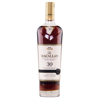 The Macallan 30-year-old whisky bottle on a white background