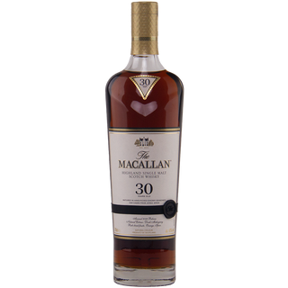 The Macallan 30-year-old whisky bottle on a white background
