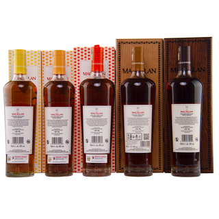 Set of Macallan bottles and packaging on a white background