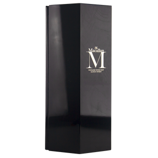 Black rectangular box with 'The Macallan' logo on a white background